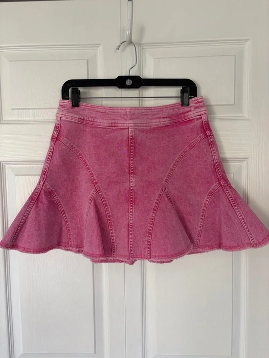 Anthropologie Pilcro Skirt Seamed Flared Mini Skirt Pink Size 6 - Picture 16 of 16